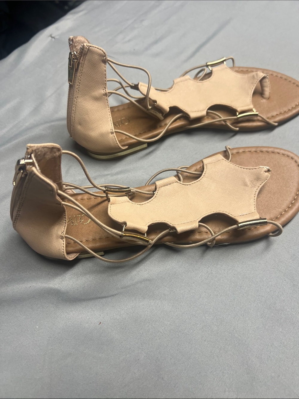 Cato Beige Strappy Gladiator Sandals with Gold Accents0814